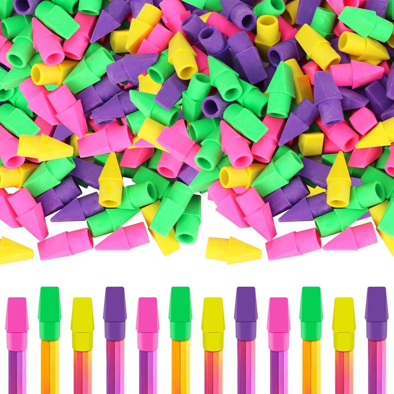 PRALB 200PCS Multicolor Pencil Top Eraser Bulk Caps for Pencils,Chisel Shape Erasers Toppers for Party Favors Games Prizes, Pencil Top Erasers Cap for Home School Classroom Office - Image 1
